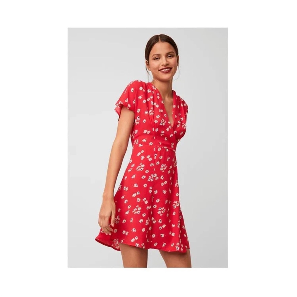 French Connection Verona Crepe Floral Dress Azalea Multi Red 6